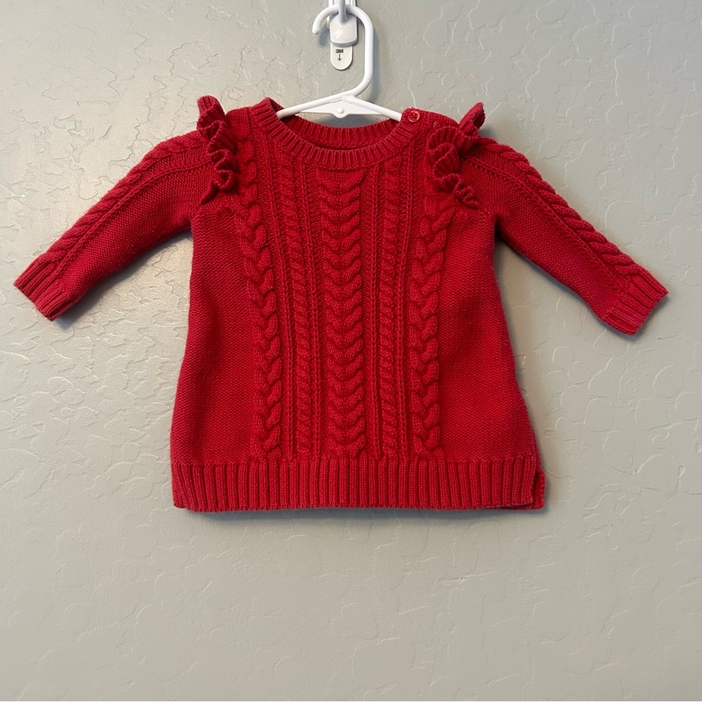 Baby Gap red cable knit sweater with ruffles size 0-3 months